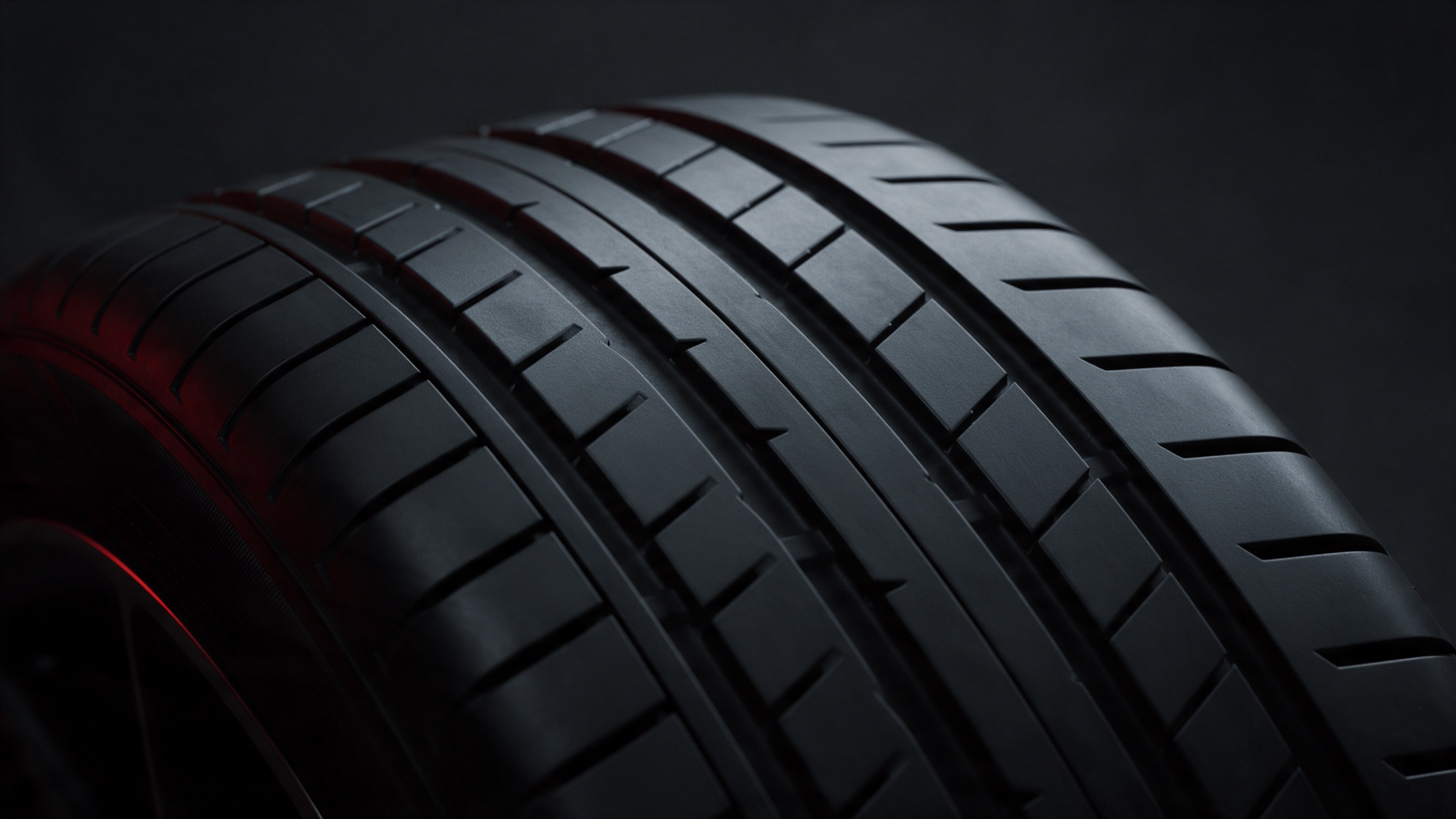 Close-up of the tread of a new car tyre